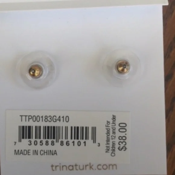 👑💕NEW! NWT Trina Turk Navy Gold Stud Earrings💕👑 - Picture 5 of 8